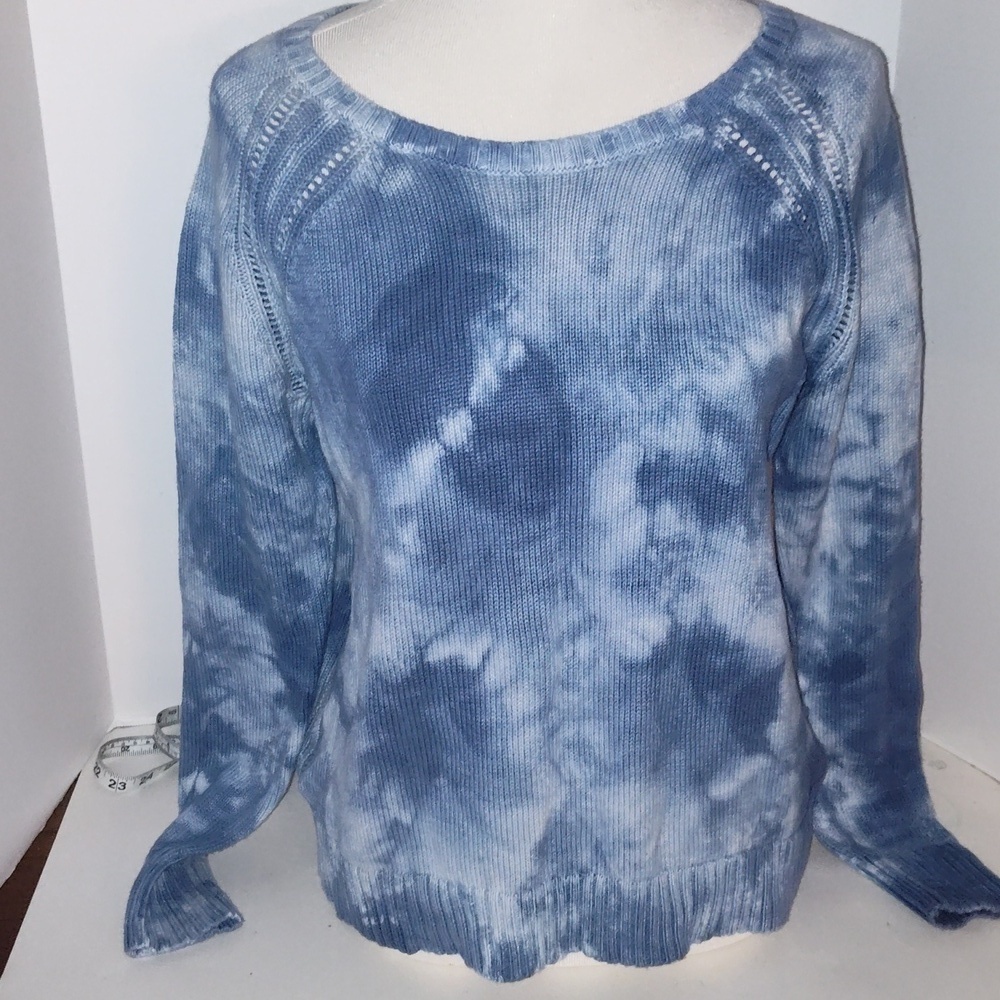 AEO American Eagle Size Large Blue White Tie Dye Sweater Knit Y2K